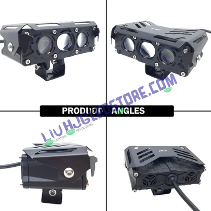 HJG S75 Triple Projector LED Fog Lights 180W with Red DRL – Dual Color White/Yellow for Cars & Bikes (Set of 2)