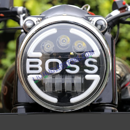 HJG 7-Inch Round Harley Boss Style LED Headlight | High/Low Beam, DRL & Turn Signal, H4 Plug & Play, Compatible with Royal Enfield, Jeep & Harley Davidson