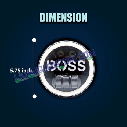 HJG BOSS 5.75-Inch 75W LED Headlight with Bright Spotless DRL | 6500K White Light & White/Yellow Angel Eye | H4 Plug & Play | 12–80V DC | Harley Davidson, Jeep & Bajaj Avenger