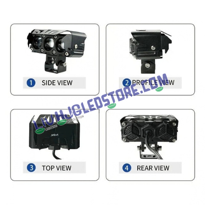 HJG Future Eyes 3-Lens 120W LED Projector Fog Lights with Wiring Harness | White & Yellow Dual-Color Beam, Ultra-Wide Spot/Flood Output | Adjustable Brackets | Universal for Cars, Bikes, SUVs & 4x4