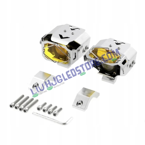 HJG 140W Chrome Transformer LED Projector Fog Light Set with Wiring Kit & Sliding Yellow Filter Cap – Dual Color White/Yellow (3000K/6500K) Universal Fit for Cars & Bikes (Pack of 2)