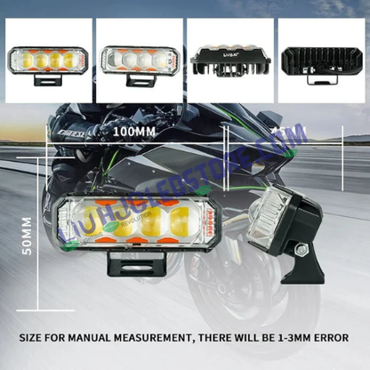HJG 4 LED Light Bar Fog Lights Set of 2 with White, Yellow Beam and Red-Blue Strobe Flash, Heavy-Duty Build for Bikes and Cars