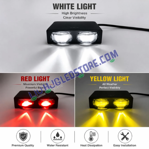LIU HJG S102 65W Dual Lens LED Fog Light Pair – White/Yellow Beam, Red Devil Eye Halo & Turbo Fan