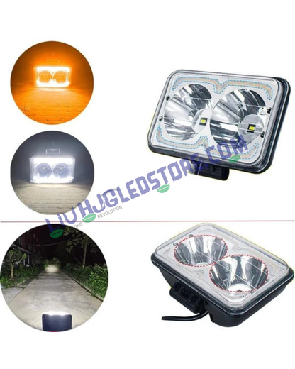 HJG W09 5x7 Inch Classic Square LED Fog Light – 51W Dual Color (White/Yellow) with White & Amber DRL, Wide Beam for Cars & Bikes