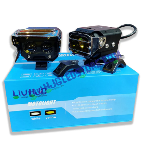 HJG Transformer LED Fog Lights | 120W Set of 2 | White 6500K and Yellow with Yellow Lens | Cooling Fan | 100,000 Hours | for Bikes and Cars