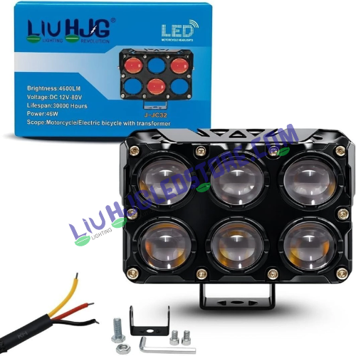 HJG JC-32 6-Lens Cube LED Fog Light | 46W Single Unit | White, Yellow, Warm White | Red and Blue Flash | 6000 Lumens | 6000K | for Bikes and Cars