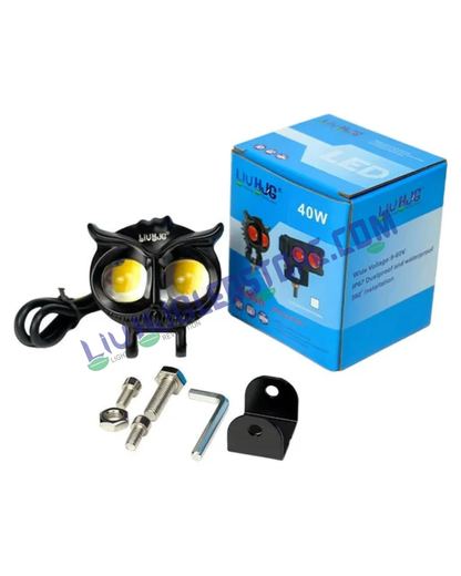 HJG Owl Dual-Color 20W LED Headlight for Motorcycles, Cars & SUVs – High-Performance Fog Light for Off-Road Use