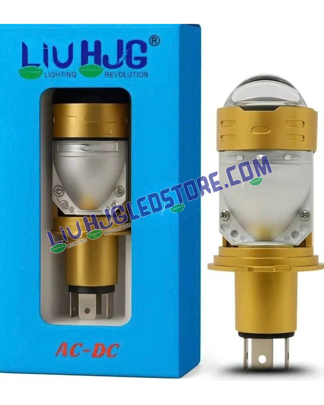 HJG RTD Lens H4 50W Dual-Color LED Projector Bulb | Yellow 3000K Low Beam & White 6500K High Beam | 3500–5000LM | Cooling Fan | H4 Plug & Play | 12–80V DC | Bike & Car | Pack of 1