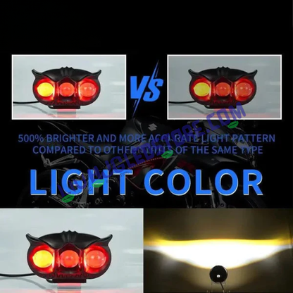 HJG Owl Style Dual-Color Mini LED Fog Light & Headlight for Motorcycles – High-Performance Auxiliary Spot Light