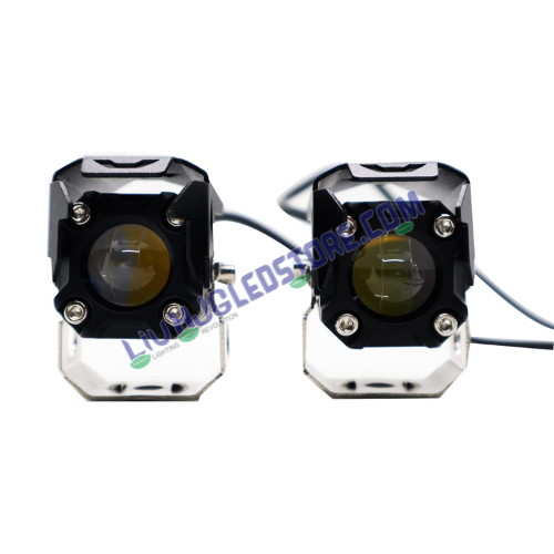 HJG 120W Mini Projector Fog Lights | Dual Color Hi Lo Beam LED Auxiliary Lights for Motorcycles, Electric Cars (Set of 2)