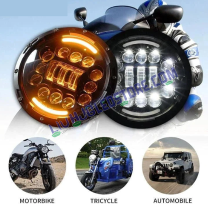 HJG 7-Inch RGB LED Headlight with App & Remote Control, Chasing Halo Ring & Fog Light Kit (12V) – Model 231036