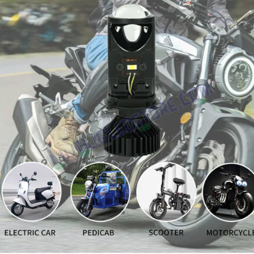 HJG Y6 H4 LED Mini Projector Headlight Bulb 50W | 7000LM Hi/Lo Beam, Cooling Fan, 6500K White Light(Set of 1), 12V/24V Motorcycles & Bikes