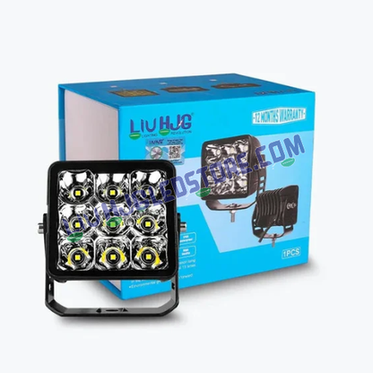 HJG 70W 9 LED Bezel Less Square Fog Light | Projector White Driving Light with Power Adapter for Cars, Bikes (Single Piece)