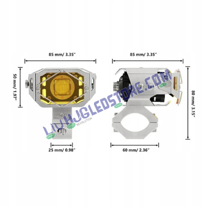 HJG 140W Chrome Transformer LED Projector Fog Light Set with Wiring Kit & Sliding Yellow Filter Cap – Dual Color White/Yellow (3000K/6500K) Universal Fit for Cars & Bikes (Pack of 2)