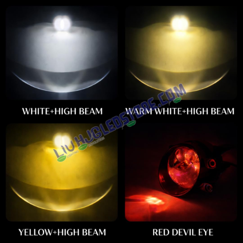 LIU HJG 3 Inch Bi LED Projector Laser Fog Lights 120W with White Yellow Warm Modes Red DRL and Toyota Mounts for Bikes Motorcycles and Cars Pack of 2