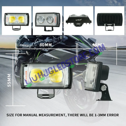 HJG Dual LED Fog Lights with Red & Blue Strobe Flash (Set of 2) – White/Yellow Projector, Heavy-Duty Build with Switch for Bikes & Cars