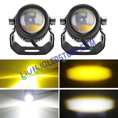 LIU HJG Original Mini Drive LED Fog Light for Cars & Motorcycles – Dual Color White & Yellow with Cooling Fan (Set of 2)