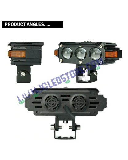 HJG Hazard S61 120W Triple Lens Fog Lights | White Yellow Dual Beam | Red Amber DRL for Bikes, Cars (Set of 2)