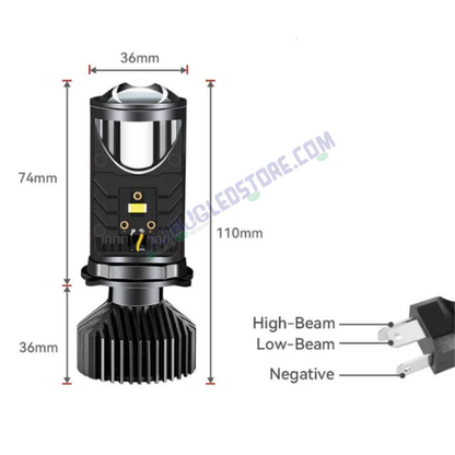 HJG Y6 H4 LED Mini Projector Lens Headlight Bulbs with Cooling Fan, 100W 7000LM Hi/Lo Beam Conversion Kit for Bikes & Cars (12V/24V), White Light – Pack of 2