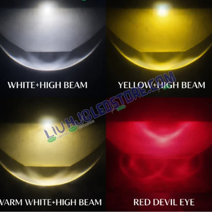 LIU HJG Gorilla 120W 3-Lens LED Fog Light Pair with Wiring Harness – White, Yellow & Red Devil Eye