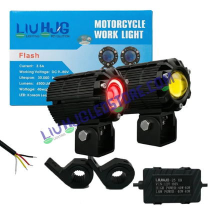 HJG CNC Mini Drive V7 80W Projector Fog Lights with Canbus & Red DRL – White/Yellow Dual Beam (Set of 2)