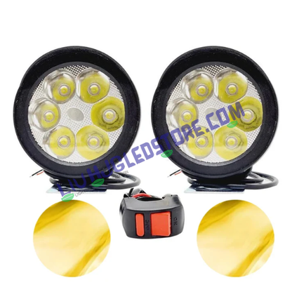 HJG 6 LED Yellow Fog Light Set with Flash Mode for Bikes & Cars – High Power Waterproof Auxiliary Lights with Switch