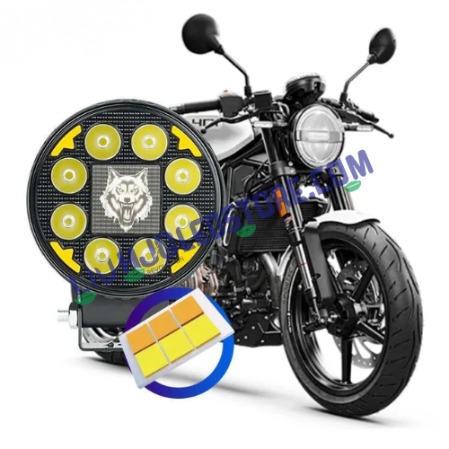 HJG 8 LED Round Fog Lights 60W, Set of 2 | White Beam 6000K, Red DRL with Flash Mode for Motorcycle and Car