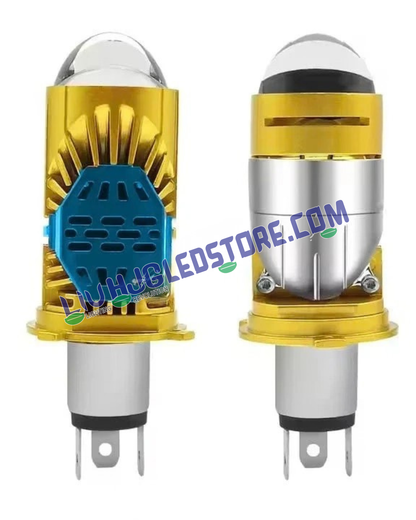 HJG RTD Lens H4 50W Dual-Color LED Projector Bulb | Yellow 3000K Low Beam & White 6500K High Beam | 3500–5000LM | Cooling Fan | H4 Plug & Play | 12–80V DC | Bike & Car | Pack of 1