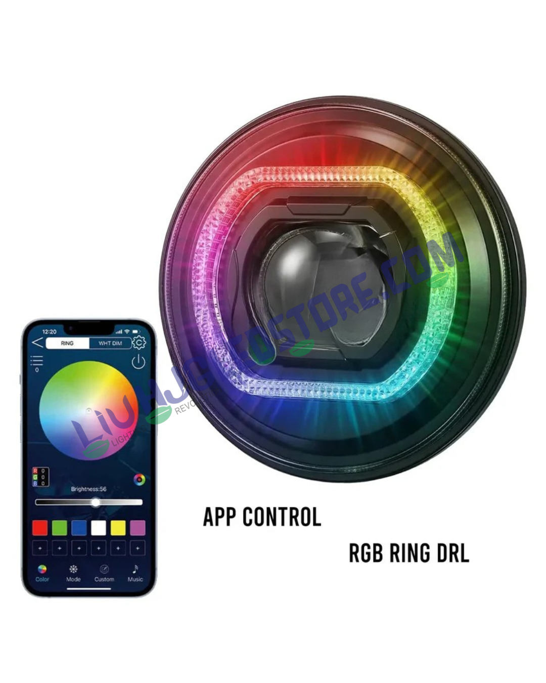 HJG C-316 7-Inch 90W CREE LED Projector Headlight | App-Controlled RGB Halo DRL | Bluetooth | Amber Switchback | Royal Enfield, Thar, Jeep and Gypsy
