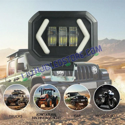 HJG Arrow DRL Square 120W 4-Lens LED Fog Lights – Dual Color White/Yellow (Set of 2)
