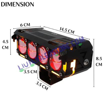HJG 300W Future Eyes 4 Lens Projector LED Fog Light with Ring DRL & Wiring Harness – Multi-Color (Red/Amber/White/Yellow) Universal for Cars & Bikes