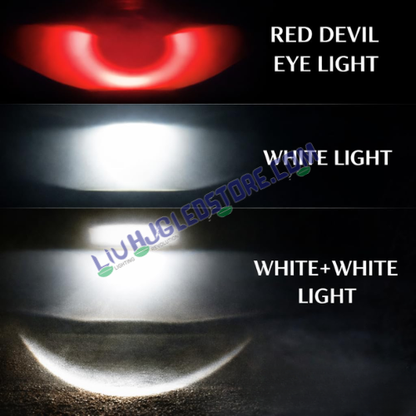 LIU HJG HS99 120W Dual Lens LED Fog Lights with Hi Lo White Beam Red Devil DRL and Multi Modes for Bikes Motorcycles and Cars Set of 2
