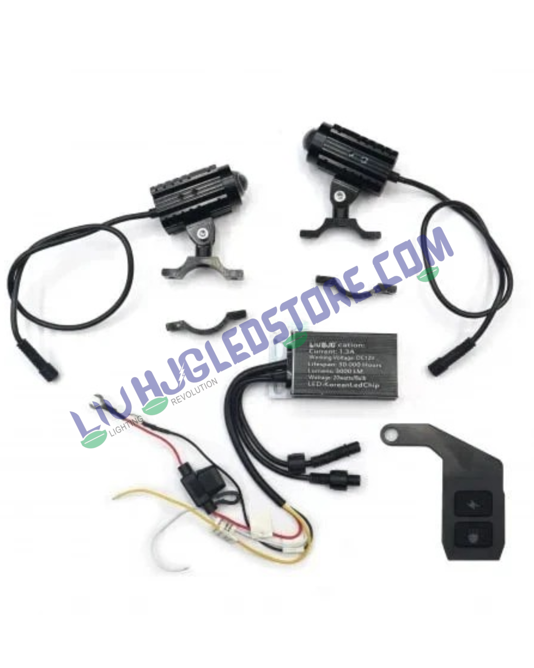 HJG Mini Drive Lens LED Fog Lights with Remote Wiring Harness Kit – Dual-Color White/Yellow Ultra-Wide Beam for Cars & Motorcycles