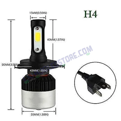 HJG Nighteye H4 LED Headlight Bulbs for Car, Bike & SUV – 6500K Bright White COB Chips, 100W High Power with H4 Socket (Pack of 2)