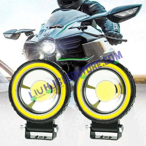 HJG Round LED Fog Lights 60W with Red DRL & Flash Mode – Universal for Bikes & Cars (Set of 2)