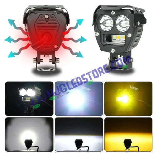 HJG Robotic Dual LED 140W Fog Lights with Spot & Wide Beam – White/Yellow Dual Color, Ultra Wide Coverage (Set of 2, Universal for Cars & Bikes)