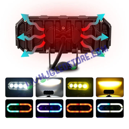 HJG 4 Lens RGB Ring 60W LED Fog Light (Single Unit) – Projector Fog Lamp with White/Yellow Beam & Multi-Color RGB DRL for Cars & Bikes