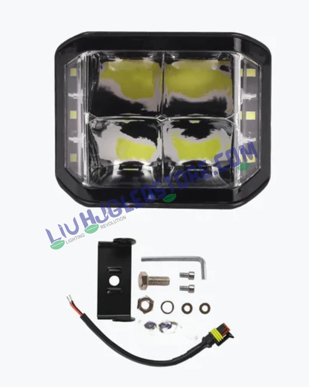 HJG W28 Helao 4x4 CREE LED Fog Lights 120W – Square Edge Quad Lens Ultra Bright White Fog Lamps for Cars & Bikes (Set of 2)