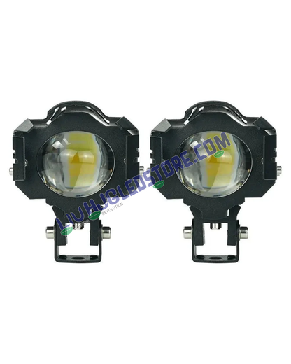 HJG 1194-1 U Design 120W Mini Fog Light | Dual Color LED H4 Auxiliary Light for Bikes, Motorcycles, Cars, SUVs (Single Piece)