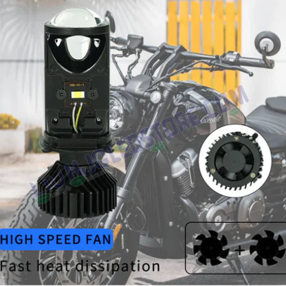 HJG Y6 H4 LED Mini Projector Headlight Bulb 50W | 7000LM Hi/Lo Beam, Cooling Fan, 6500K White Light(Set of 1), 12V/24V Motorcycles & Bikes
