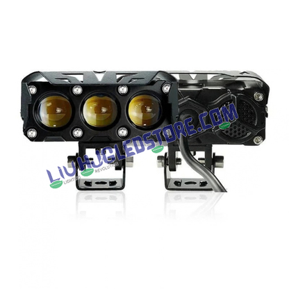 HJG Future Eyes 3-Lens 120W LED Projector Fog Lights with Wiring Harness | White & Yellow Dual-Color Beam, Ultra-Wide Spot/Flood Output | Adjustable Brackets | Universal for Cars, Bikes, SUVs & 4x4
