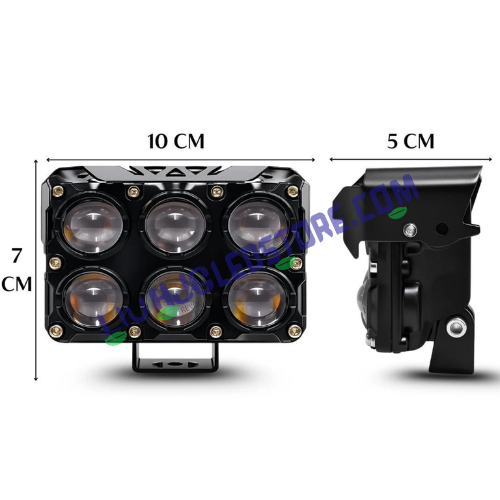 HJG JC-32 6-Lens Cube LED Fog Light | 46W Single Unit | White, Yellow, Warm White | Red and Blue Flash | 6000 Lumens | 6000K | for Bikes and Cars