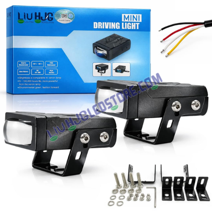 HJG HS92 80W Slim Lens LED Fog Lights – Dual Color (White/Yellow) with Hi/Lo Beam & Red DRL for Cars & Bikes (Set of 2)