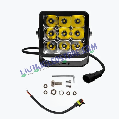 HJG 70W 9 LED Bezel Less Square Fog Light | Projector White Driving Light with Power Adapter for Cars, Bikes (Single Piece)