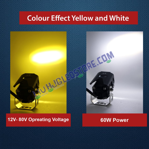 HJG 120W Mini Projector Fog Lights | Dual Color Hi Lo Beam LED Auxiliary Lights for Motorcycles, Electric Cars (Set of 2)