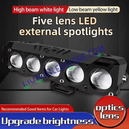HJG Future Eyes 5 Lens Mega Drive Fog Light (No Fan) with Multi-Color Modes & Red DRL – Pack of 2 for Bikes/Cars/Thar/Jeep