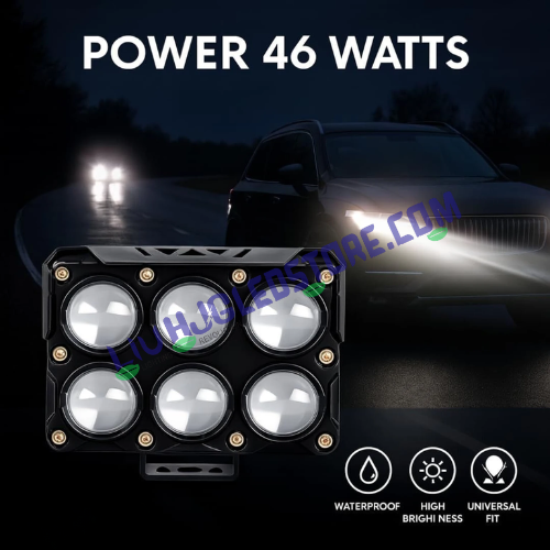 HJG JC-32 6-Lens Cube LED Fog Light | 46W Single Unit | White, Yellow, Warm White | Red and Blue Flash | 6000 Lumens | 6000K | for Bikes and Cars