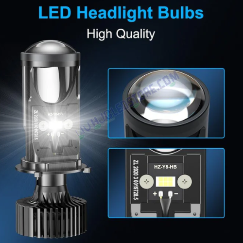 HJG Y6 H4 LED Mini Projector Lens Headlight Bulbs with Cooling Fan, 100W 7000LM Hi/Lo Beam Conversion Kit for Bikes & Cars (12V/24V), White Light – Pack of 2