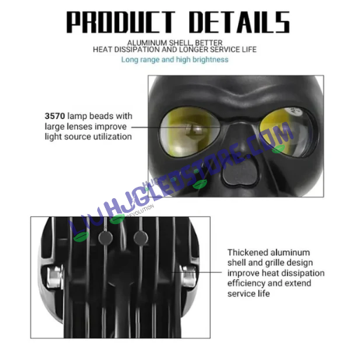 HJG Skull Style 120W LED Fog Lights with Red DRL Eye – Multi-Color (White/Yellow/Warm White) for Bikes & Cars (Pack of 2)