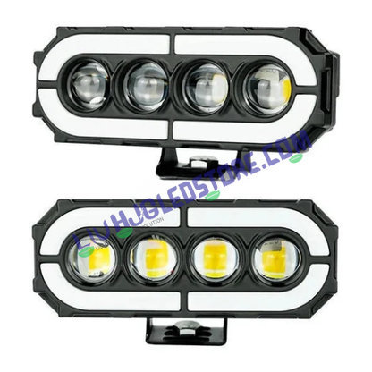 HJG 4 Lens RGB Ring 60W LED Fog Light (Single Unit) – Projector Fog Lamp with White/Yellow Beam & Multi-Color RGB DRL for Cars & Bikes